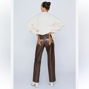 Nasty Gal Women’s 6 Brown Faux Leather Star Motif Tapered
Pants